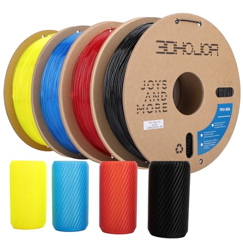 Image of 3DHojor TPU Filament 1.75mm TUP95A 3D Printer Filament Flexible Soft 3D Filament 1KG*2 Bundle fit Most FDM 3D Printers Dimensional Accuracy + /- 0.03 mm-Black+Transparent Red /Yellow /Blue