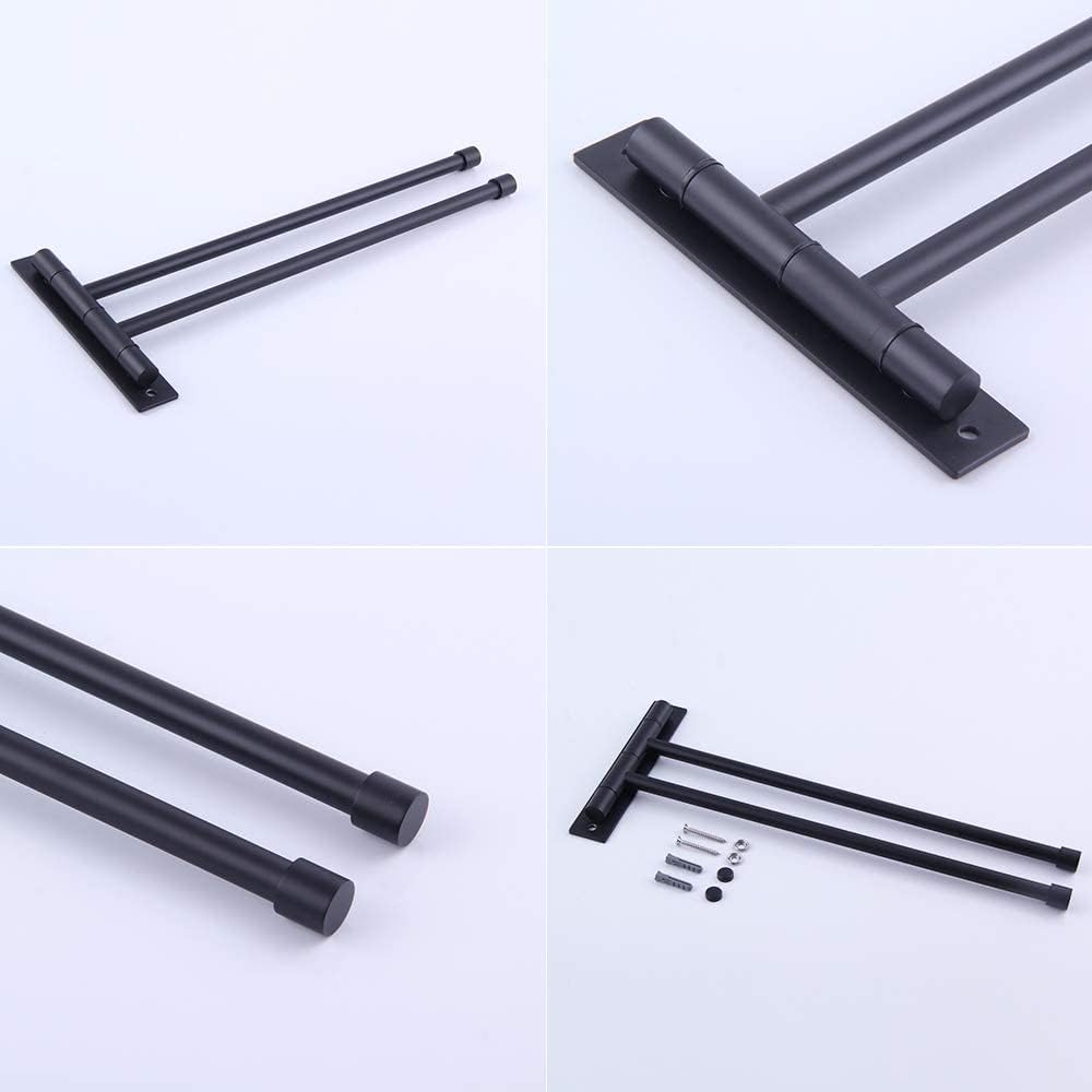 Matte Black Bathroom Hand Towel Rack 2-Bar Folding Arm Swivel Hanger Towel Holder Swing Out Towel Bar SUS 304 Stainless Steel Wall Mount