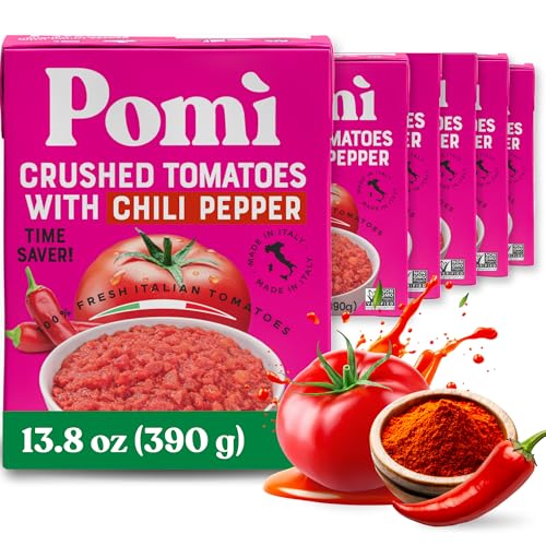 Pomì Crushed Tomatoes with Onion 13.8oz (Pack of 12) - Creamy, Velvety Italian Tomato Sauce No Salt Added, No Additives or Preservatives - BPA free Tomato Crushed - Made from 100% Fresh Italian Tomatoes