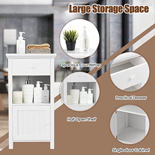 Tangkula Bathroom Floor Cabinet, Freestanding Wooden Cabinet With 1 Drawer & 1 Cabinet & 1 Open Shelf, Storage Cabinet For Bathroom Living Room Home Office, White #TOP5