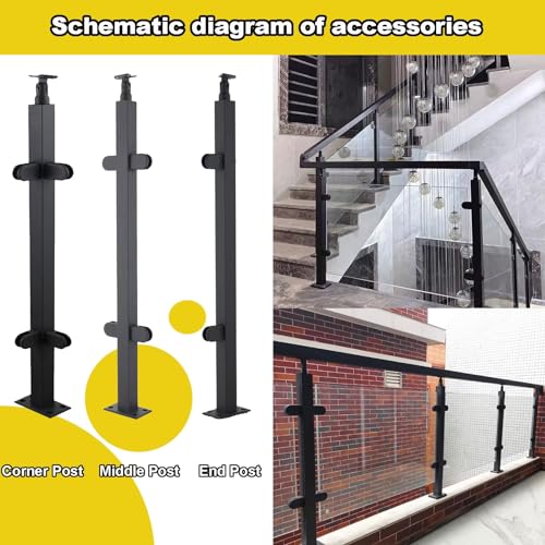 Solución para balcones: poste de barandilla de vidrio cuadrado negro 2