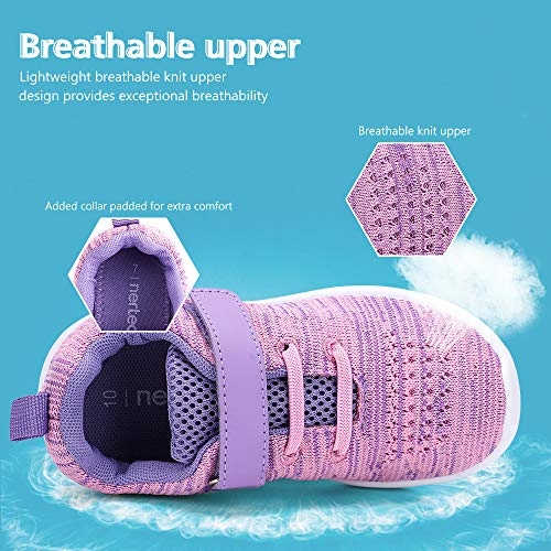 Nerteo Girls&Boys Running Shoes, Casual Comfort Walking Sneakers For Kids, Strap Tennis Shoes Purple/Pink 3 M Us Little Kid #TOP6