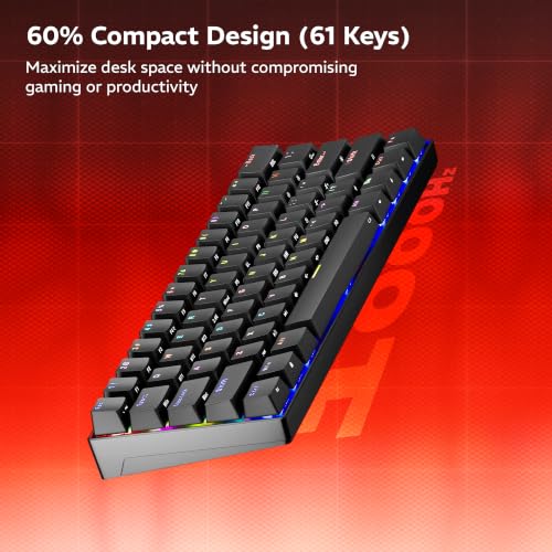 Image of Zebronics Max Ninja 61W Mechanical Keyboard, 60% Compact Layout, Tri-Mode Rechargeable, N-Key Rollover, Linear Red Switches, 1000Hz Polling Rate, 61 Keys, Software Support, Win & Mac Support