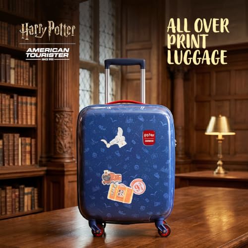 Image of Harry Potter x American Tourister All Over Print 53cm Spinner Luggage | 33L Cabin Trolley | Kids Travel Suitcase for Boys & Girls | AT Playunique- Stickers | Teal | 3 Year Global Warranty