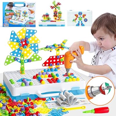 Juguetes Niños 3 Años Herramientas Juguete Puzzle 3D Mosaicos Manualidades Niñas 3 4 años con Taladro Montessori Juegos Educativos 3 4 Niños Construcciones Juegos Mesa Regalos para Niñas 3 4 5 Añas 1