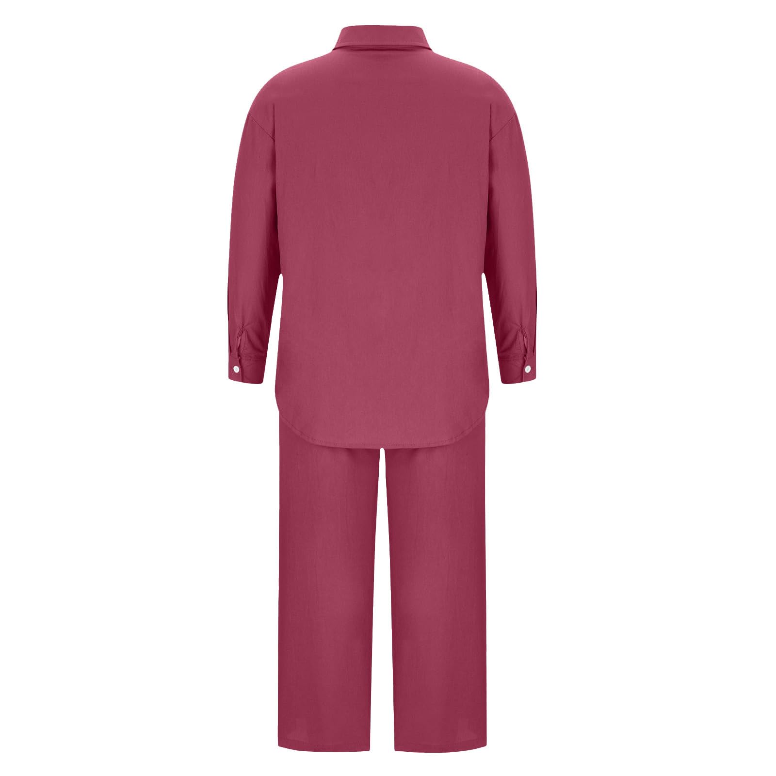 Damen Zweiteiler Elegant Musselin Bluse Hemd und Lang Leinen Hose Sets Clothes Aesthetic Zweiteiler Lounge Set Strand Outfit Sommer Set Two Piece Set Freizeit Loose Women Große Größe Hosenanzüge
