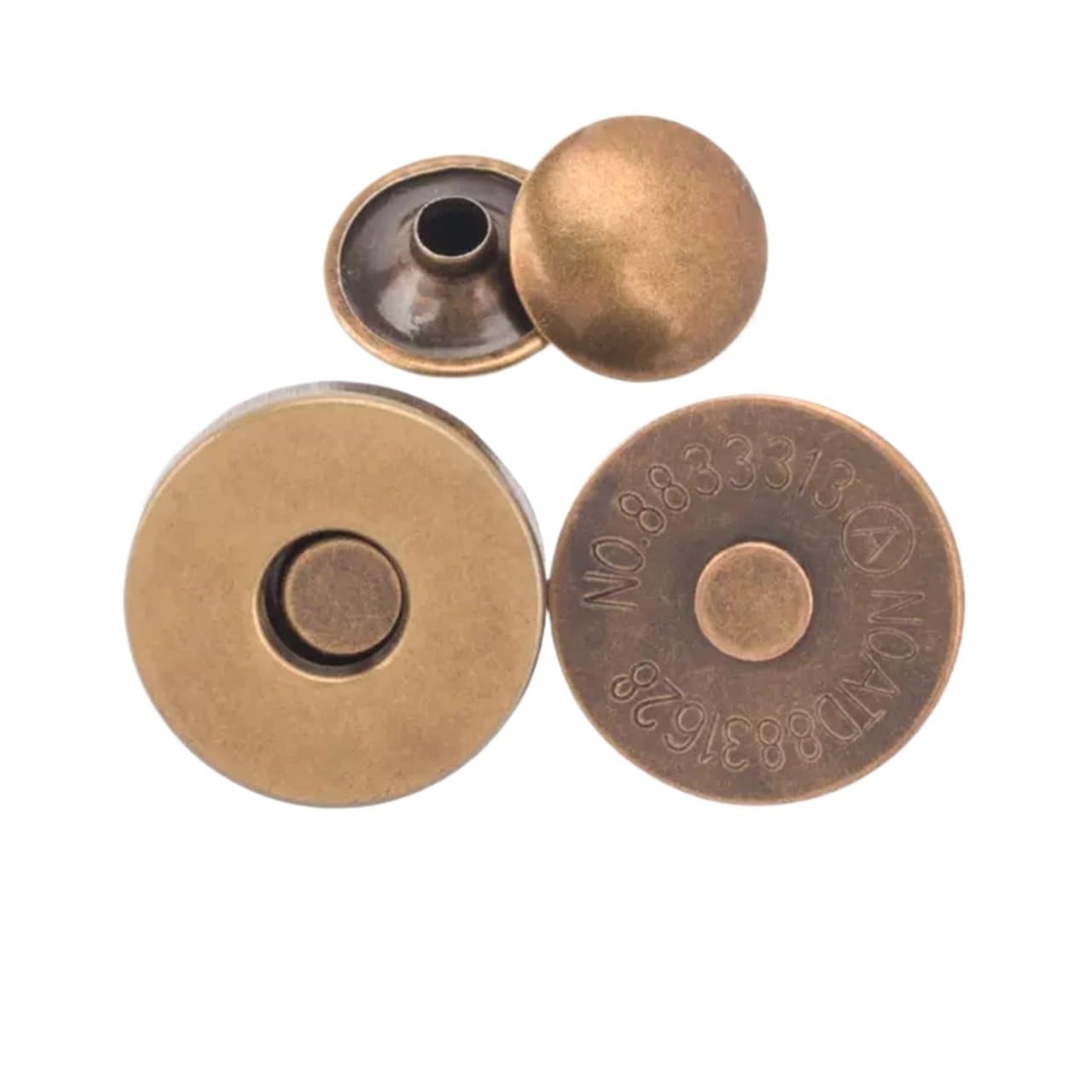 Magnetic Press Studs 10 Sets Metal Double Rivet Magnetic Clasps Buttons Fastener Bag Press Handbag Clothes DIY 14/18mm(Thick Bronze,14mm)