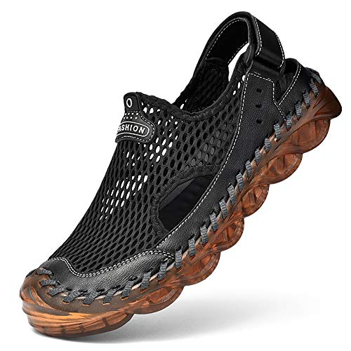 LZDZN Men's Sandals For Men Closed Toe Outdoor Mesh Beach Summer Shoes Breathable Loafers Slippers Flip Flops Fisherman Hiking Athletic Sport Lightweight Trail Walking Black Brown Size