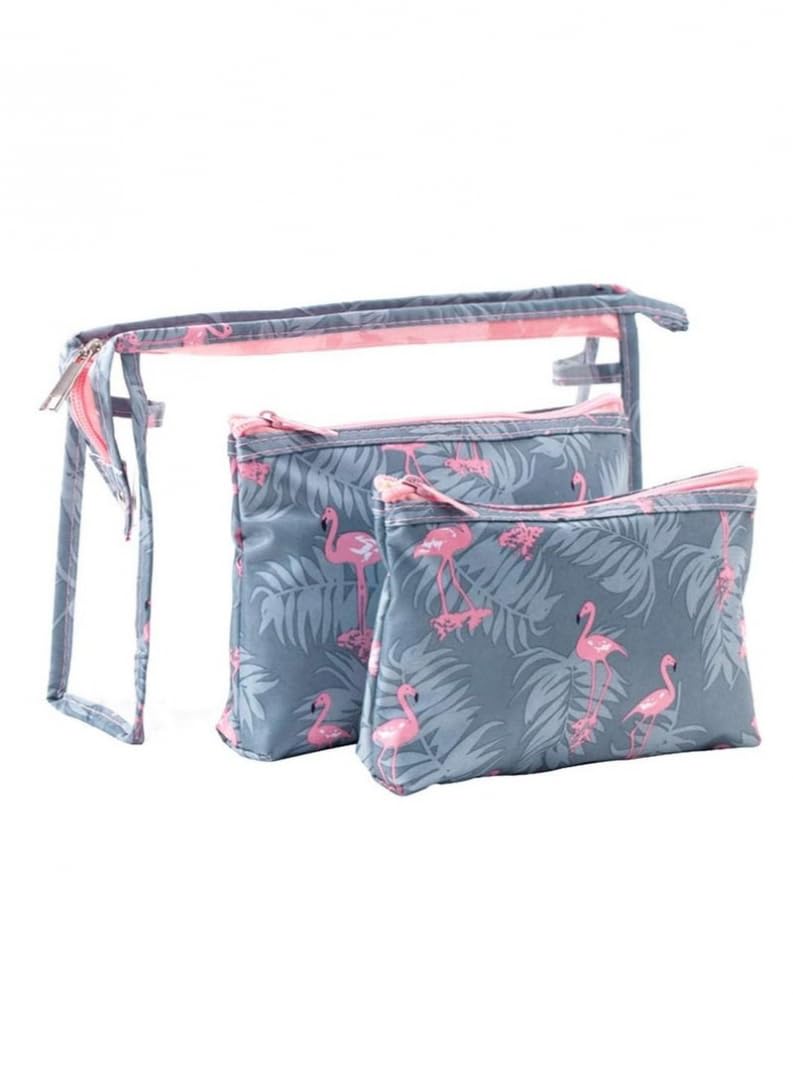 Generic3-Piece Waterproof Cosmetic Bag Set in Grey,Pink