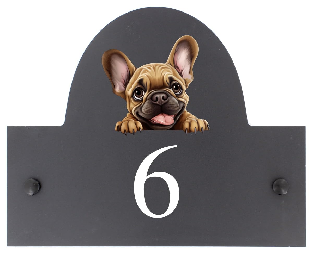 Targhetta personalizzabile in ardesia con nome o numero civico con bulldog francese, 25 x 20 cm