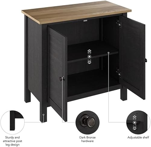 Miniatura 6 de Bush Furniture Mayfield Accent Armario de almacenamiento con puertas en negro vintage y pino recuperado  Almacenamiento para el espacio de trabajo