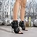 WRFCZGF Women's Peep Toe Booties Sandals Stiletto Heel Ankle Boot Heeled Sandals Metal Buckle Side Zipper Sexy Dance Shoes Black，8.5