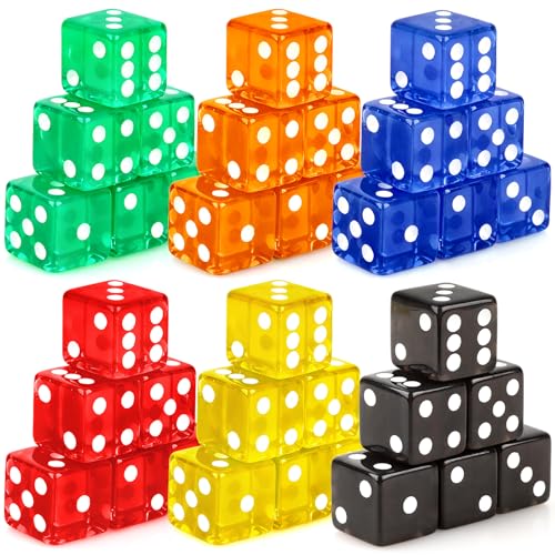 Hooqict 36 Pieces Casino Dice Set 19mm Large Dice Game Acrylic 6 Sided Colored Dice Bulk for Casino Vegas Math Classroom Teaching Supplies Board Games (Black, Red, Blue, Green, Yellow, Orange)