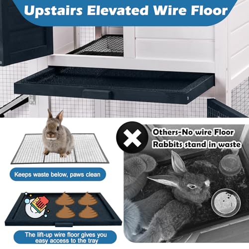 FunXplore Bunny Hutch Indoor Outdoor Rabbit Cage Chicken Coop Animal House with Wire Floor Above Pull-Out Tray, Chew-Resistant Ramp & Entrance, Openable Waterproof Roof & UV-Resistant Roof - Image 4