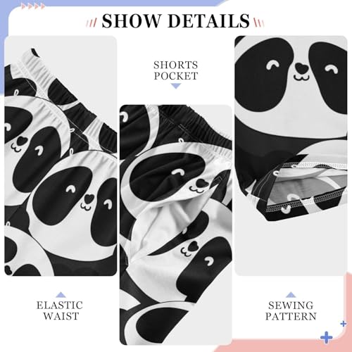 ZZXXB Black and White Panda Pattern Boys Long Pants Soft Trousers Elastic Waist Kids Lounge Bottoms with Pockets S-XL4