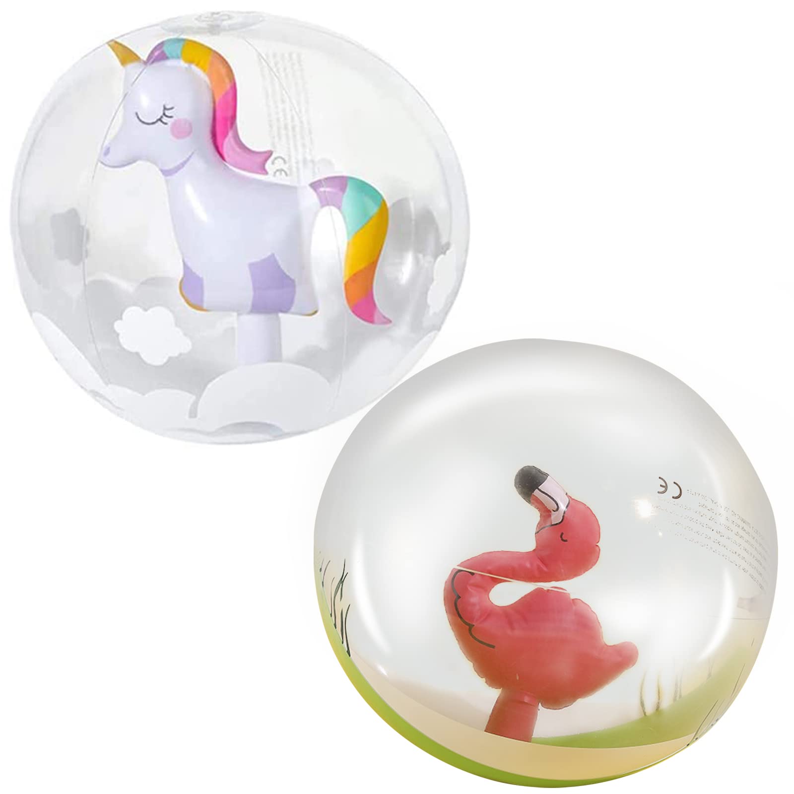 wopin 2 Pcs Pelota de Playa Hinchable, Unicornio Flamenco Pelota De Playa Pelota De Playa Transparente Juguete para niños, pelotas de Agua inflables para Verano, Playa o Fiesta
