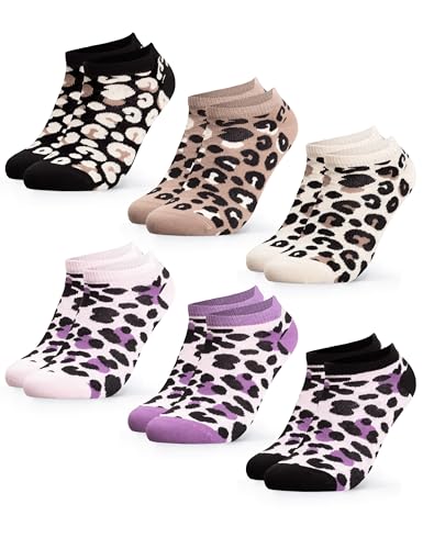 Occulto Damen Leoparden Muster Sneaker Socken 6er Pack (Modell: Kira) Mix 2 39-42