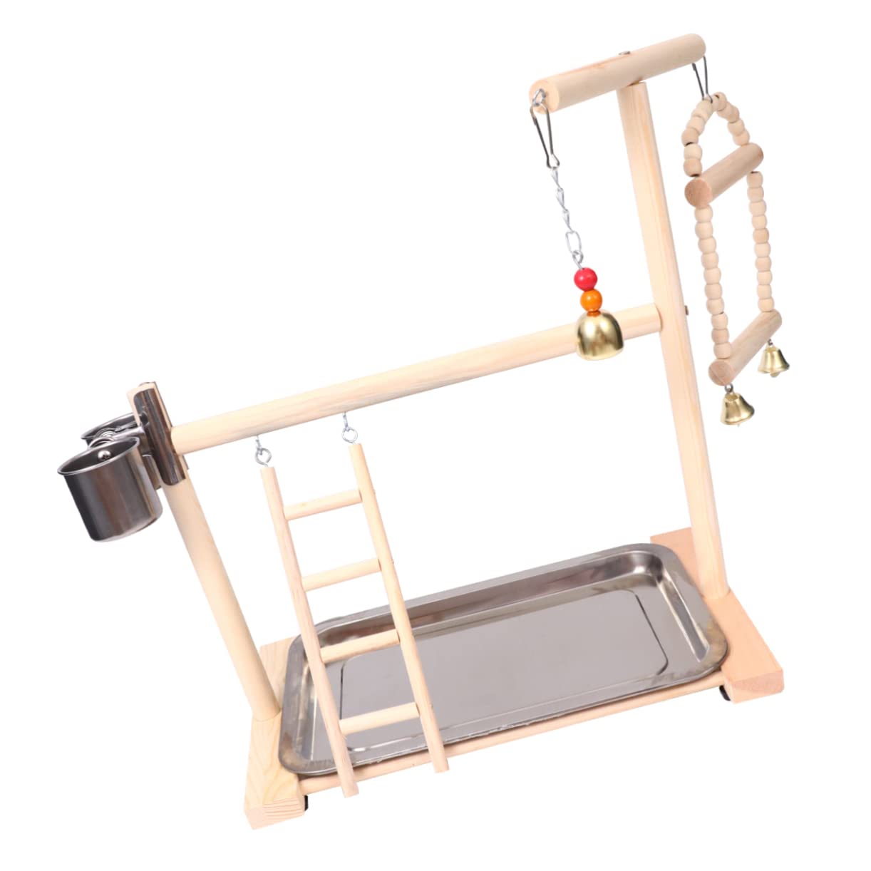COLLBATH Supporto da Gioco per Pappagalli in Legno Ciotola in Acciaio Inox, per Gabbia o Giardino, Stabile e Resistente Colore Casuale
