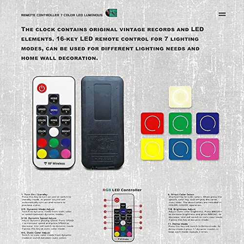 Qianzhou-Uk Led Vinyl Recod Wall Clock African Animals Safari 7 Color Night Lamp Retro Wall Clock, South African Animal Gifts Handmade Home Wall Decor For Living Room Bedroom (B-Led) #TOP4