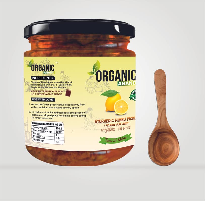 Image of Organic Anand Homemade Ayurvedic Lemon Pickle (40 Days Sun Dried) 500gram Nimbu ka Achaar, Flavourful, Delicious, Traditional Taste (Pack of 1)