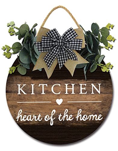 Kitchen Sign Wood Decor,Wood Kitchen Sign,Kitchen Heart of Home Sign for Wall,12*12Inch Funny Inspirational Home Farmhouse Kitchen Decoration,Farmhouse Porch Rustic Round Wooden Hanging Wreaths for Housewarming Gift,Kitchen Decoration,Indoor Wall Decor