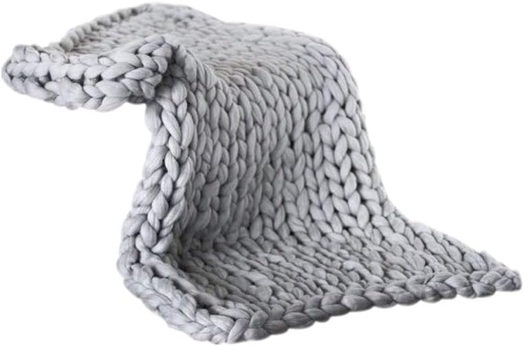 Cozy Chunky Knit Blanket, Soft Wool Yarn Handmade Throw, for Sofa, Pet Bed, 50x50cm (Gray #91)