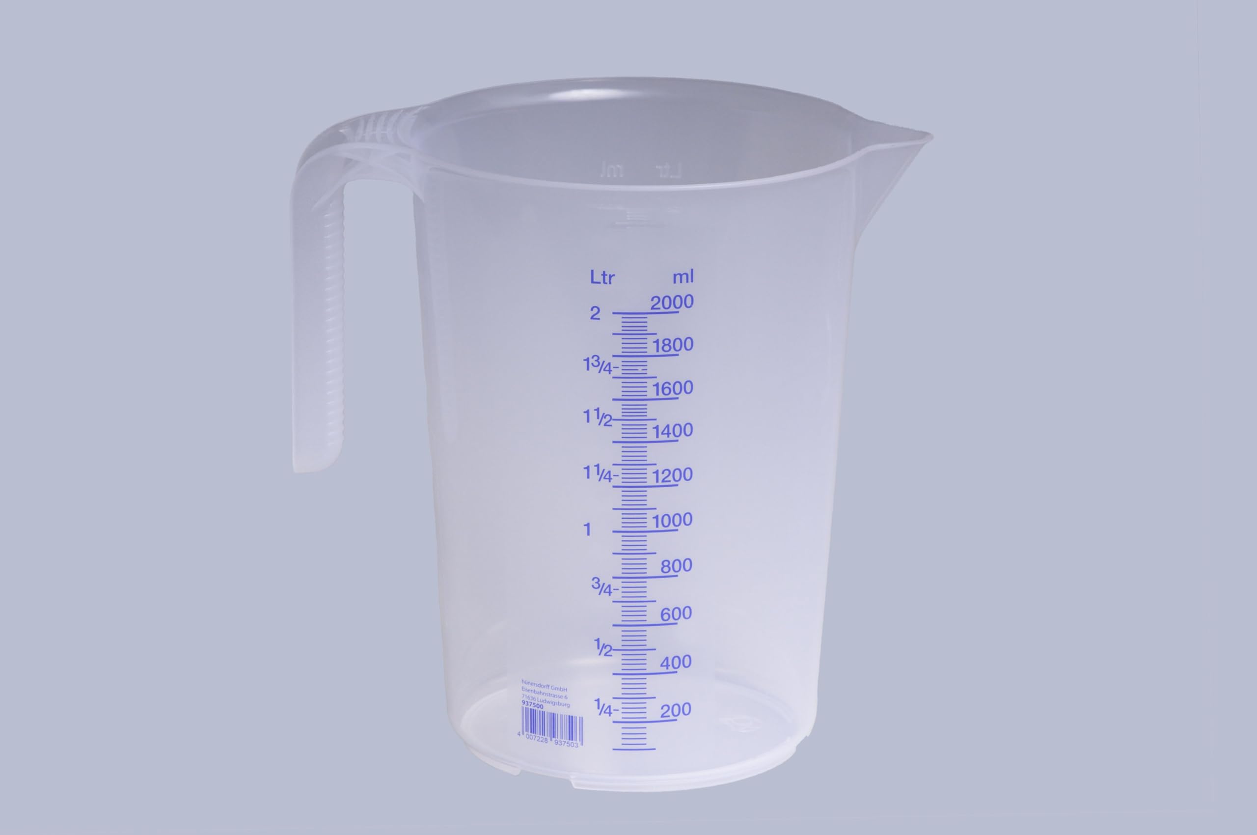 hünersdorff Caraffa graduata da 2.000 ml, PP, 2 scale Manico aperto, trasparente, impilabile