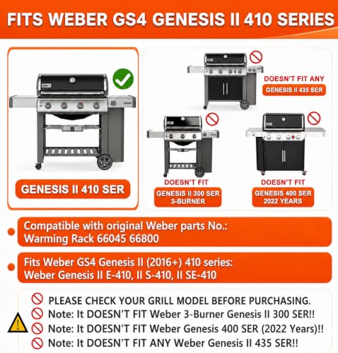 Image of 66045 Grill Warming Rack for Weber GS4 Genesis II E-410 S‑410, SE‑410 Grills & 400 Series Grills, Foldable Stainless Steel Warming Rack for Genesis 66045