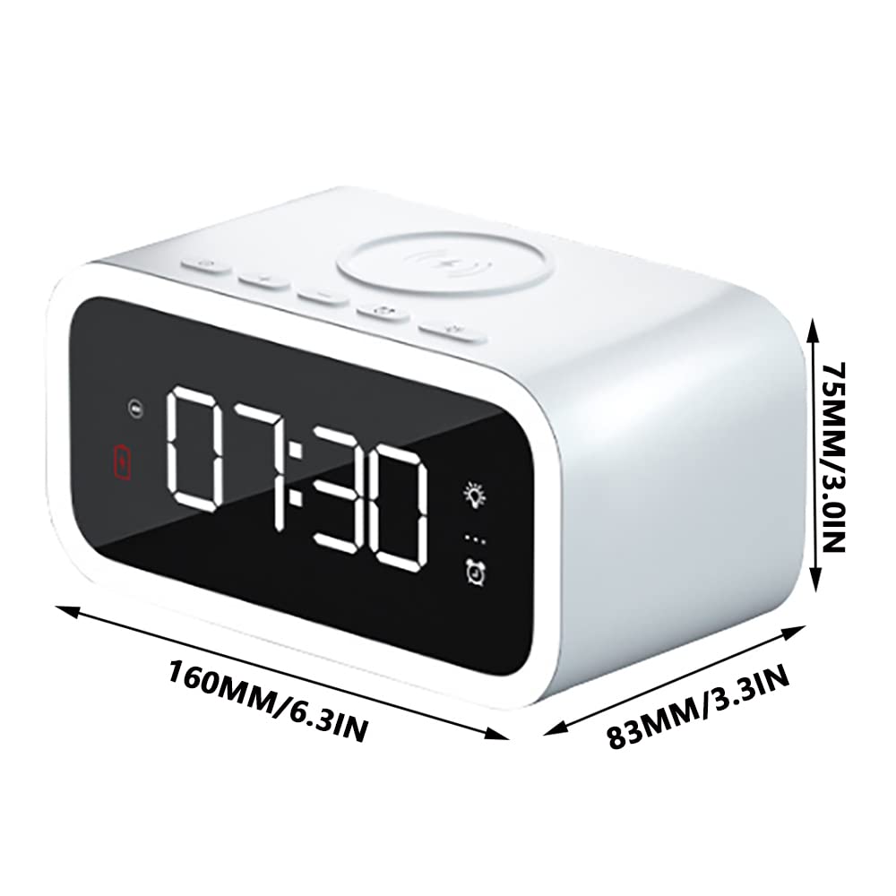 Radiosveglia con USB e Caricabatterie Wireless per Auto Home Office, Sveglia a Ricarica Rapida 15W con Funzione Luce Notturna, Bianco Scuro