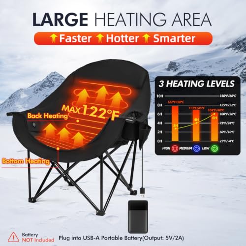 Image of Heated Oversized Camping Chair - Heavy Duty Padded Comfy Warm Outdoor Chair
