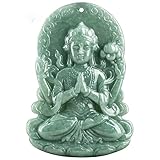 Wyvix Collier pendentif en jadéite verte naturelle, Guanyin, amulette de bouddha à quatre bras, pierre sculptée la main, bijoux Feng Shui