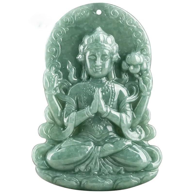 Guanyin en jadéite verte authentique, collier pendentif anti-stress Feng Shui