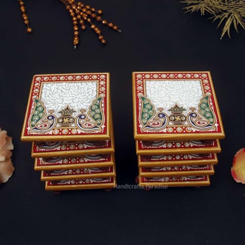 Image of Handicrafts Paradise (4 x 4 inch, Set of 10 Pc) Marble Chowki for Pooja, Home Mandir, Idols Statues Pratima, Home Decor Showpiece for Bulk Return Gifts