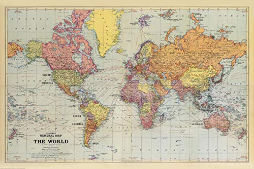Stanfords General Map of The World (1920) - 18.75" x 28" Laminated