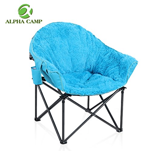 ALPHA CAMP Plush Moon Saucer Chair with Carry Bag - Supports 350 LBS, Red