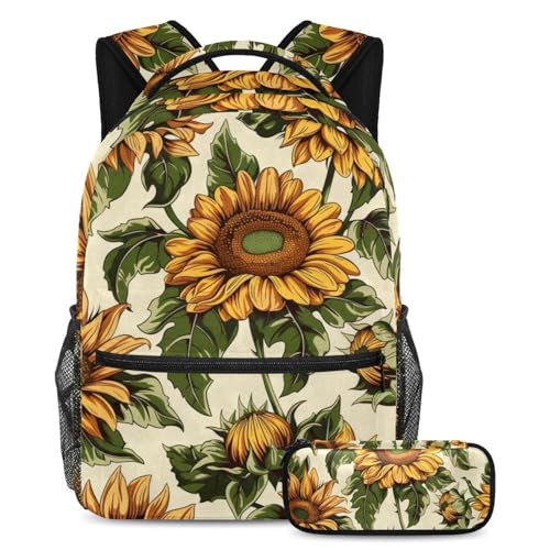 Sac à dos rétro vintage tournesol grand format : soulagez le dos de vos enfants à l'école