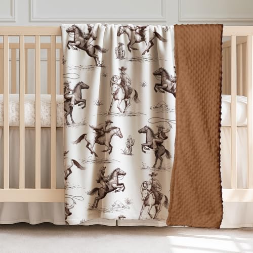 Image of Western Baby Blanket, Cowboy Minky Blankets for Boys Girls, Nursery Room Decor, Soft Warm Lightweight Nursery Bed Blanket for Newborn Toddlers Son Daughter (05)