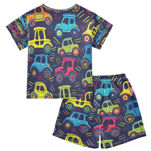 senya Short Sleeve Pajamas Sets Summer Cotton Sleepwear Cute Car Tractor2