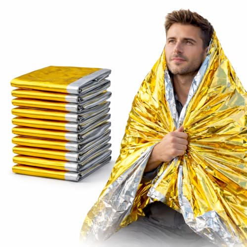 First Aid Only Rettungsdecke (10er-Pack) | Wärmedecke für Erste Hilfe & Notfall Ausrüstung Gold/Silber (160cm x 210cm) | Alubedampfte Polyesterfolie reflektiert 80% der Körperwärme | P-50018 00