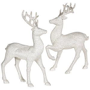 Set of 2 Holiday Reindeer Figures: 12.5 Inches Glitter Reindeer Decor by RAZ Imports (Silver) Set of 2 Holiday Reindeer Figures 125 Inches Glitter Reindeer Decor by RAZ Imports Silver