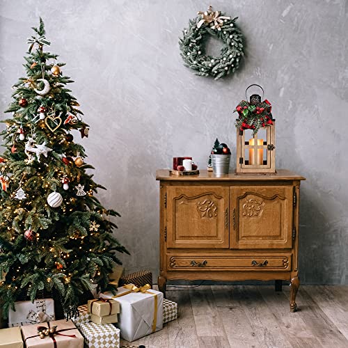 Christmas Decorations For Home, Needomo Christmas Lantern Indoor Outdoor Decor, Farmhouse Wood Metal Hanging Candle Holders With Christmas Teardrop Wreath And Led Candle For Patio, Porch, Table #TOP6