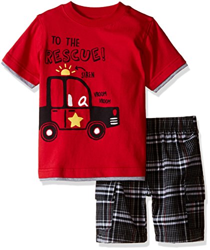 Kids Headquarters Boys' Little 2 Piece Set-Graphic Tee with Plaid Cargo Short