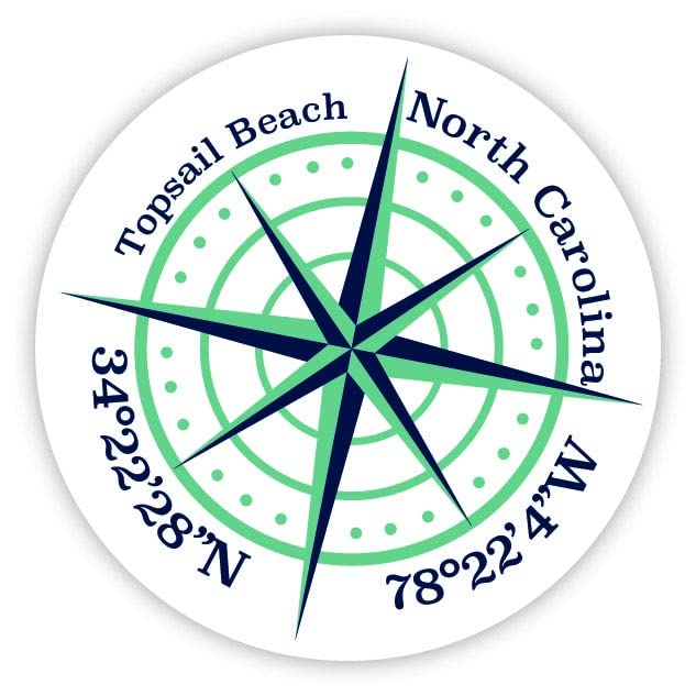 Topsail Beach North Carolina 4-Inch Vinyl Decal Sticker Latitude Longitude Compass Design