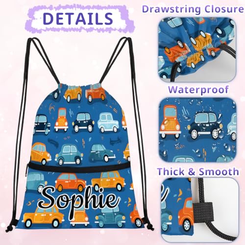 Cute Cartoon Car Custom Drawstring Backpack Waterproof Personalized Drawstring Bag for Men Women Gym Beach Travel Sport Sackpack3