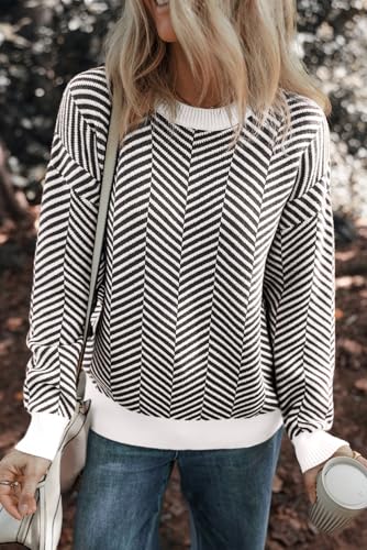 Women's Black Contrast Edge Crew Neck Long Sleeve Sweater2