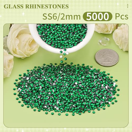 Image of 5000PCS SS6 /2mm Crystal Glass Rhinestones for Bedazzling (Emerald Green) | Flatback Rhinestones for Crafting DIY Nail Art Makeup Decoration, Gems Diomand Charms for Tumbler Shoes Clothing Mug