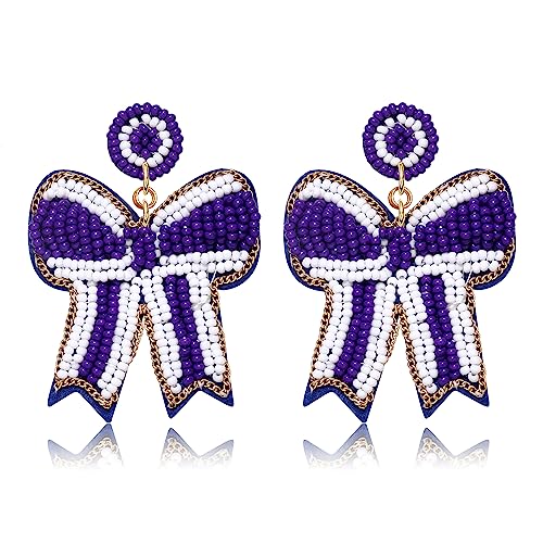 Game Day Bow Beaded Earrings Handmade Beads Bow Ribbon Earrings Game Day Team Sport Party Favors Jewelry Gift