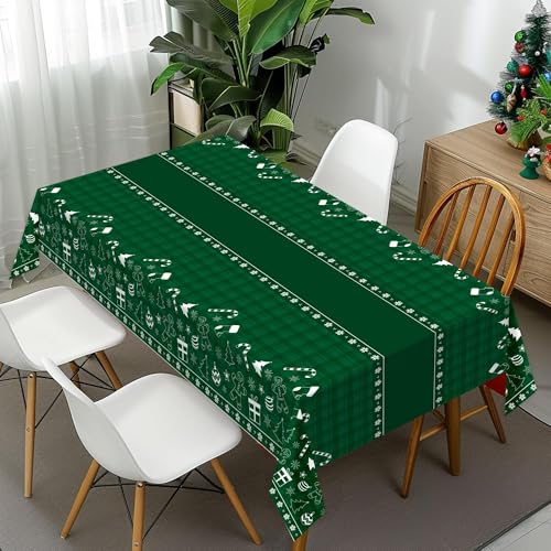 Image of Childom 2 Pack Christmas Tablecloth Disposable,Christmas Decorations,54 x 108 Inch,Plastic Tablecloths for Rectangle Tables,Green Themed Checkered Table Covers for Xmas,Indoor,Outdoor,Birthday,Parties