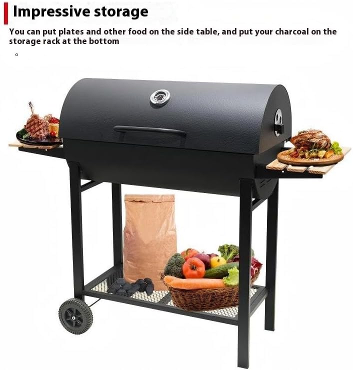 Miniatura 2 de Parrilla de carbón con dos mesas laterales, parrilla de barbacoa de acero resistente para pícnics al aire libre, patios traseros y fiestas