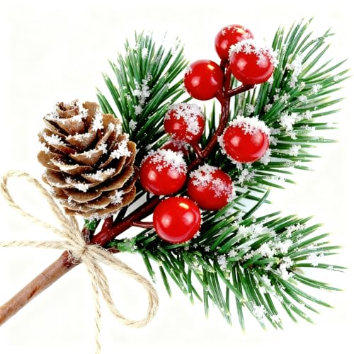 FUTERLY 10 PCS Holly Berry Stems Pine Cones for...